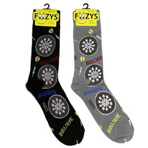 Darts Bullseye Skill Game Target Board Missiles Sport 2 Pairs Foozys Men's Socks